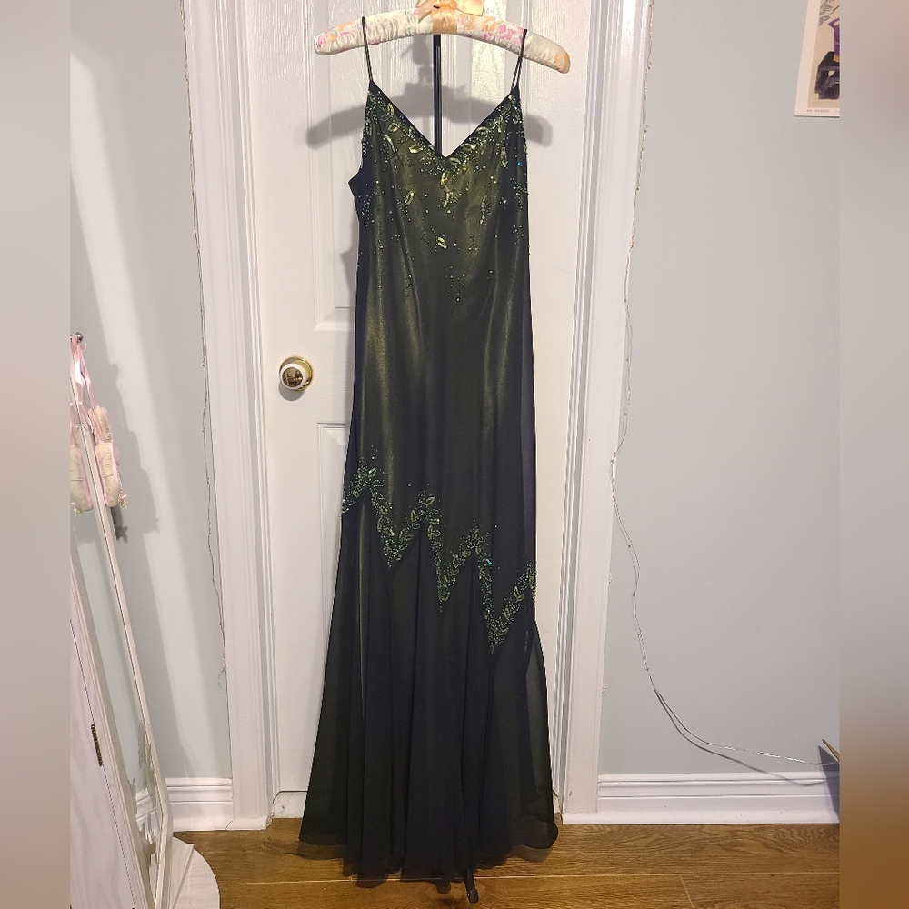 Fairycore leaf beaded evening gown prom dress